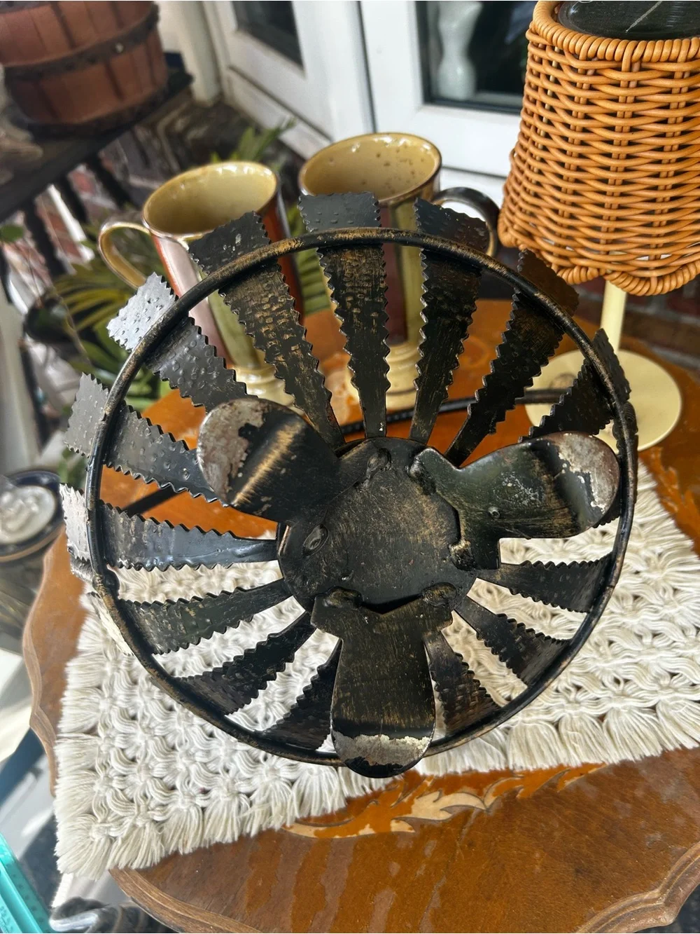 Vintage Brutalist Wrought Iron Basket Bowl